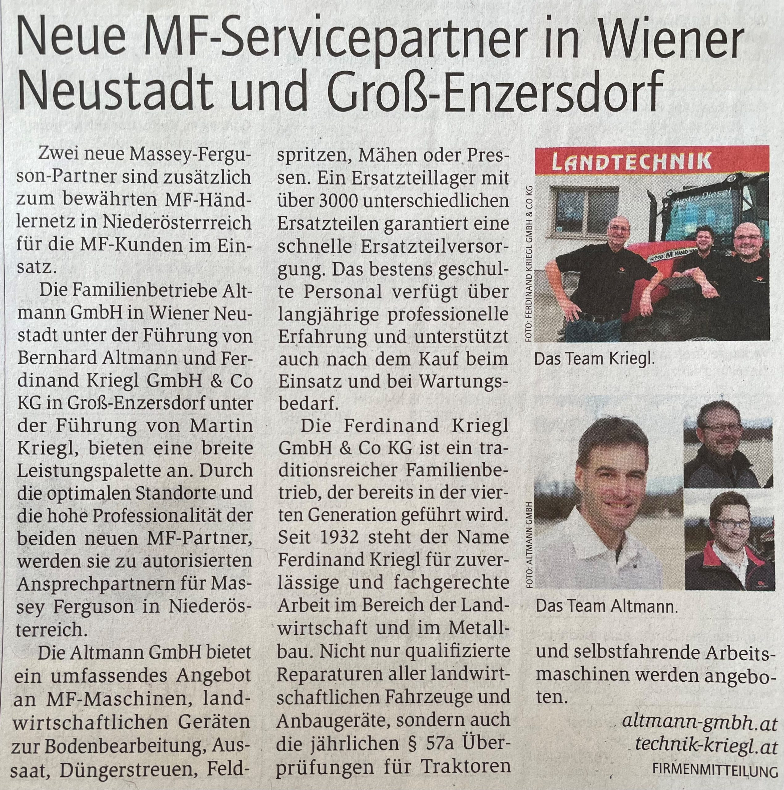 Zeitungsausschnitt der Bauern Zeitung